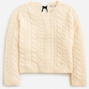 J.CREW Women's Cream Cable Knit Black Satin Tie-back Sweater L